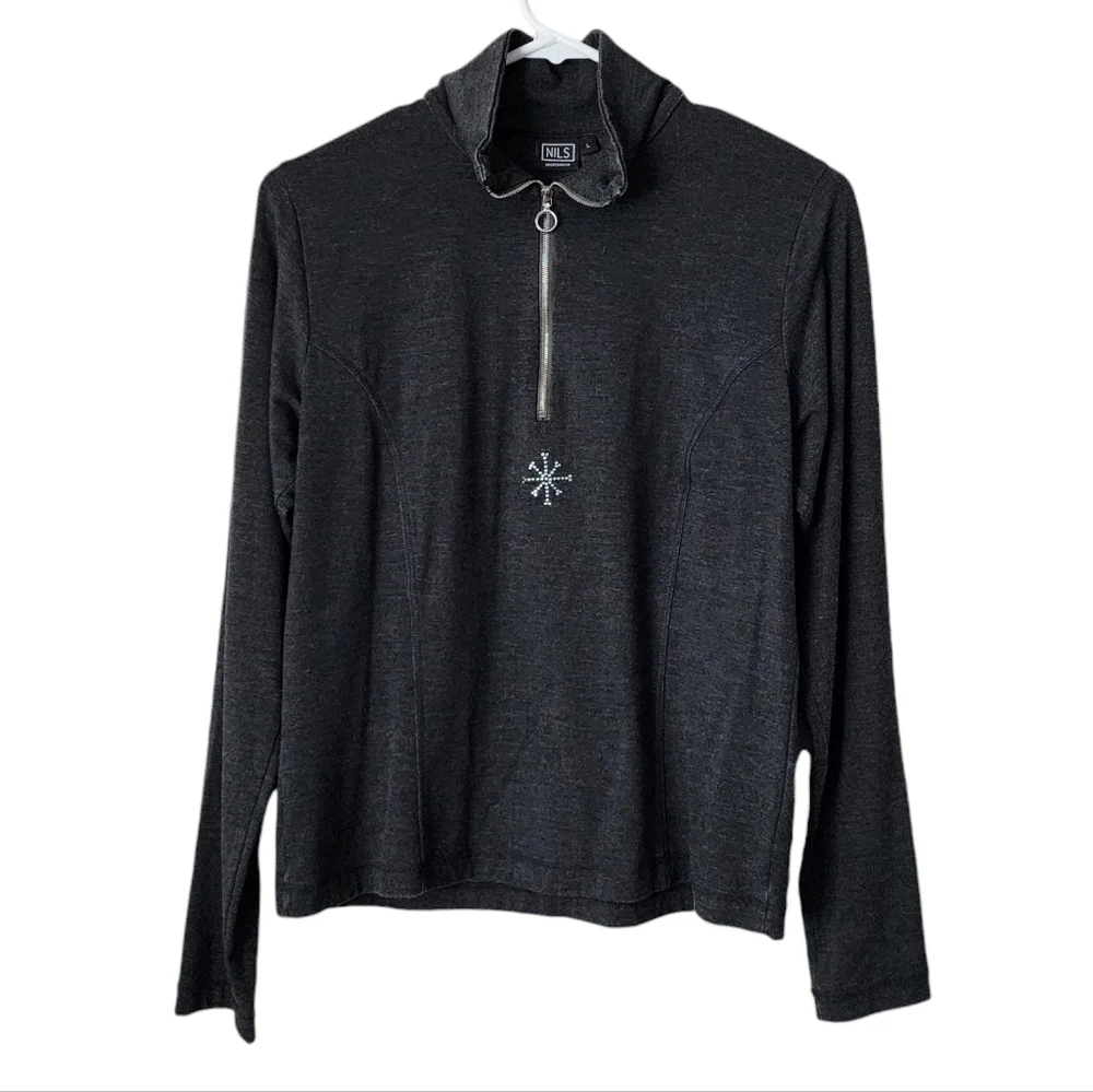 NILS x VINTAGE Y2K 1/4 zip snowflake active top long sleeve‎ in grey L